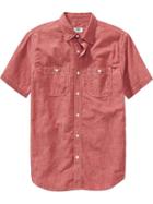 Old Navy Mens Slim Fit Short Sleeved Chambray Shirts Size L Tall - Red Chambray