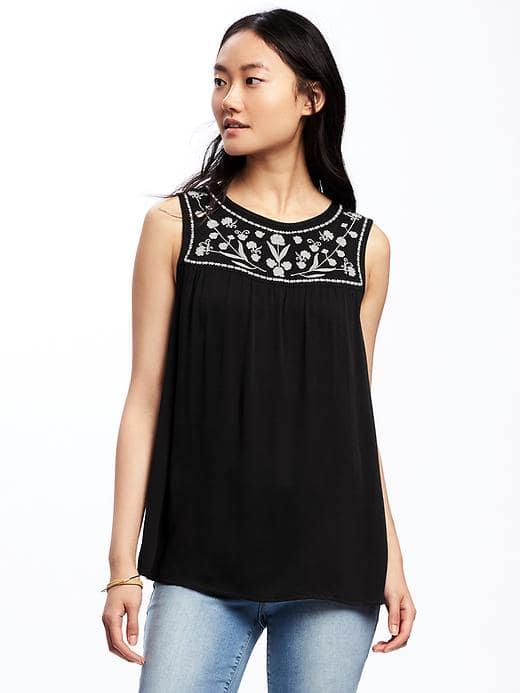 Old Navy Embroidered Yoke High Neck Tank For Women - Blackjack