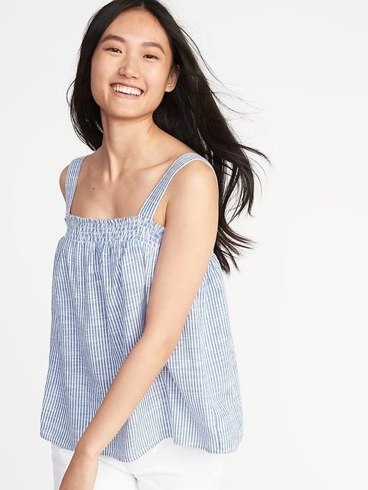 Old Navy Womens Sleeveless Smocked Swing Top For Women Blue/white Stripe Size L
