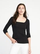 Old Navy Womens Slim-fit Square-neck Tee For Women Black Size Xxl