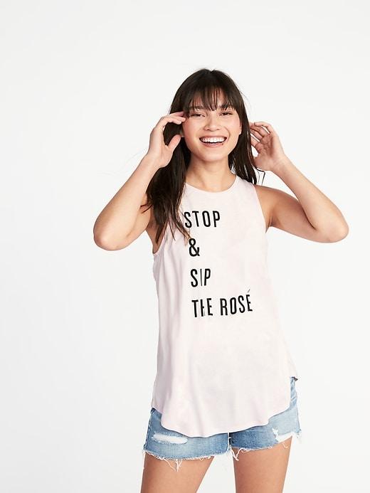 Old Navy Womens High-neck Graphic Swing Tank For Women Stop & Sip The Ros Size L