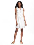 Old Navy Patterned Tie Waist Shirt Dress For Women - White
