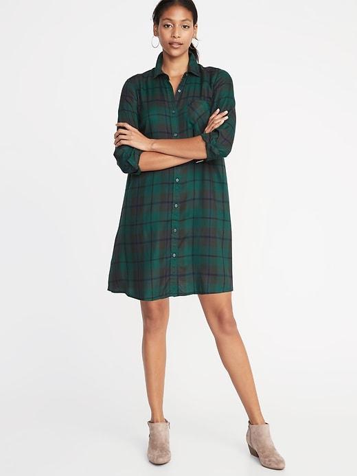Old Navy Womens Plaid Swing Shirt Dress For Women Blue/green Plaid Size Xs