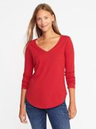Old Navy Womens Everywear Curved-hem V-neck Tee For Women In The Red Size S
