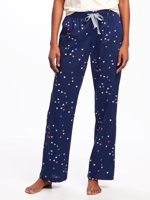 Old Navy Patterned Poplin Sleep Pants For Women - Navy Heart