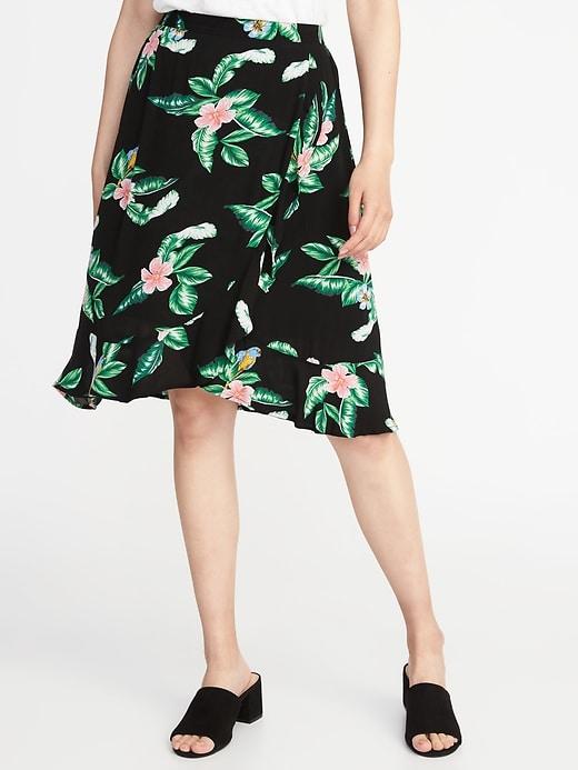 Old Navy Womens Wrap-front Crinkle-gauze Skirt For Women Black Floral Size M