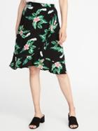 Old Navy Womens Wrap-front Crinkle-gauze Skirt For Women Black Floral Size M