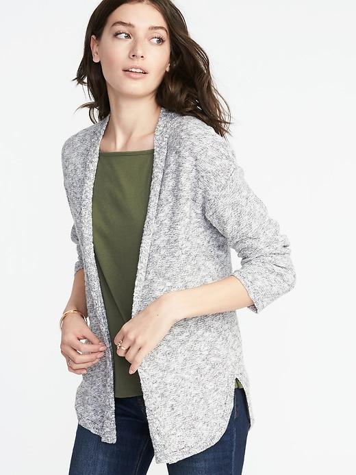 Old Navy Womens Textured-knit Open-front Sweater For Women Grey Marl Size Xxl