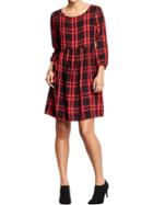 Old Navy Womens Plaid Twill Dresses Size L Tall - Red Plaid