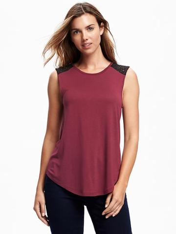 Old Navy Relaxed Lace Yoke Top For Women - Borscht