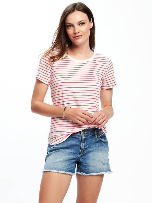 Old Navy Relaxed Slub Knit Tee For Women - Warm Stripe