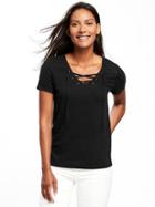Old Navy Slub Knit Lace Up Tunic Tee For Women - Black
