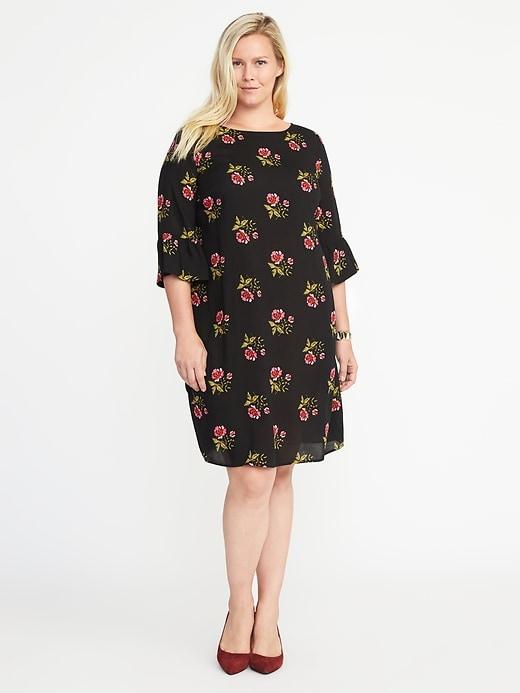 Old Navy Womens Plus-size Ruffle-sleeve Shift Dress Black Floral Size 1x