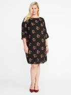Old Navy Womens Plus-size Ruffle-sleeve Shift Dress Black Floral Size 1x