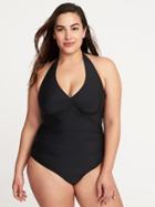 Old Navy Womens Smooth & Slim Plus-size Halter Swimsuit Ebony Size 3x