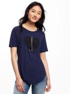 Old Navy Relaxed Graphic Curved Hem Tee For Women - Lost At Sea Navy
