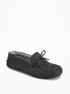 Old Navy Sueded Sherpa Lined Moccasin Slippers For Men - Dark Gray