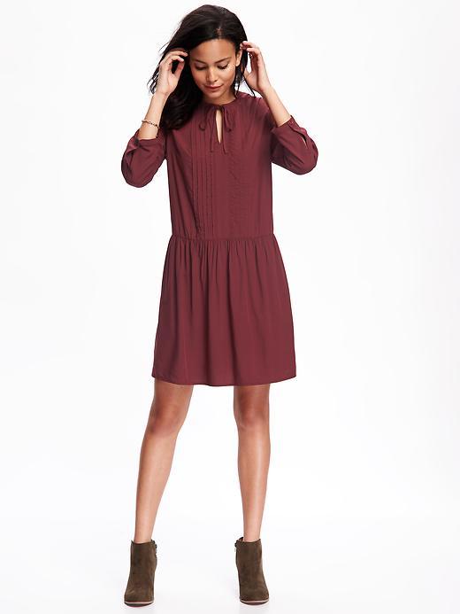 Old Navy Pleated Tie Neck Swing Dress For Women - Marion Berry