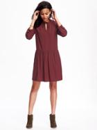 Old Navy Pleated Tie Neck Swing Dress For Women - Marion Berry