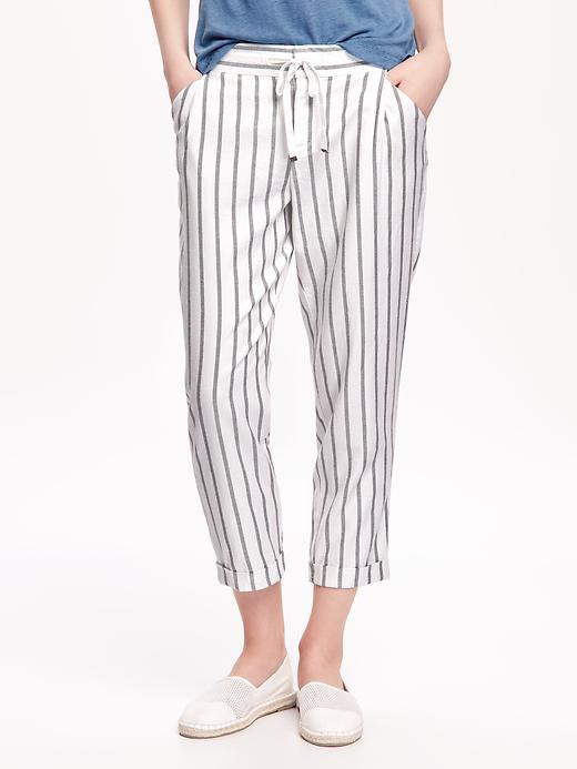 Old Navy Lightweight Tapered Crop Pant For Women - Blue/white Stripe