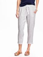 Old Navy Mid Rise Linen Crop Pants For Women - White Stripe