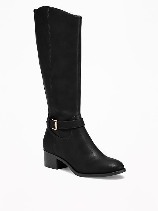 Old Navy Tall Side Buckle Riding Boots For Women - Black