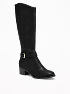 Old Navy Tall Side Buckle Riding Boots For Women - Black