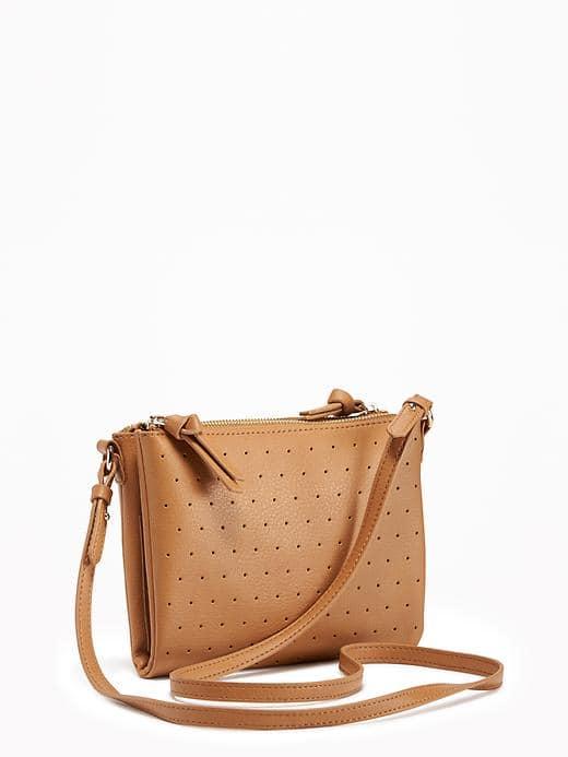 Old Navy Double Zip Laser Dot Crossbody Bag For Women - Tan