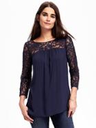 Old Navy Relaxed Lace Trim Blouse For Women - Lost At Sea Navy