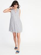 Old Navy Womens Sleeveless Lace-up Swing Dress For Women White & Blue Stripe Size M