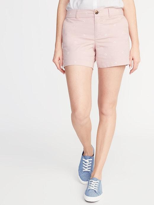 Mid-rise Embroidered-daisy Everyday Shorts For Women - 5-inch Inseam