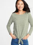Old Navy Womens Relaxed Mariner Tie-front Top For Women Olive Stripe Size Xs