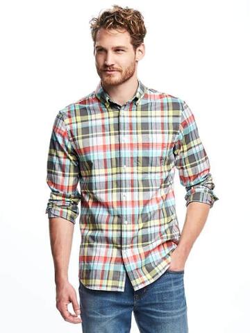 Old Navy Slim Fit Summer Weight Oxford Shirt For Men - Coral Overtone