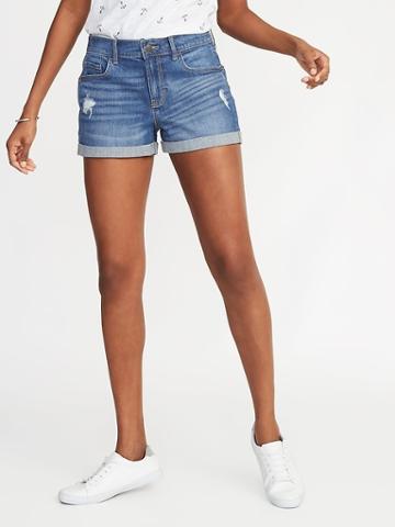 Distressed Boyfriend Denim Shorts For Women