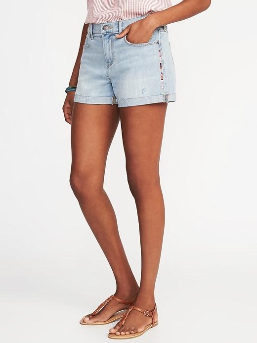 Old Navy Womens Boyfriend Embroidered Denim Cutoffs For Women (3) Light Wash Size 6
