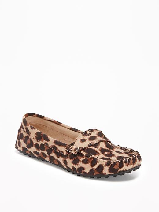 Old Navy Womens Sueded Leopard-print Driving Moccasins For Women Big Leopard Size 10