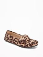 Old Navy Womens Sueded Leopard-print Driving Moccasins For Women Big Leopard Size 10