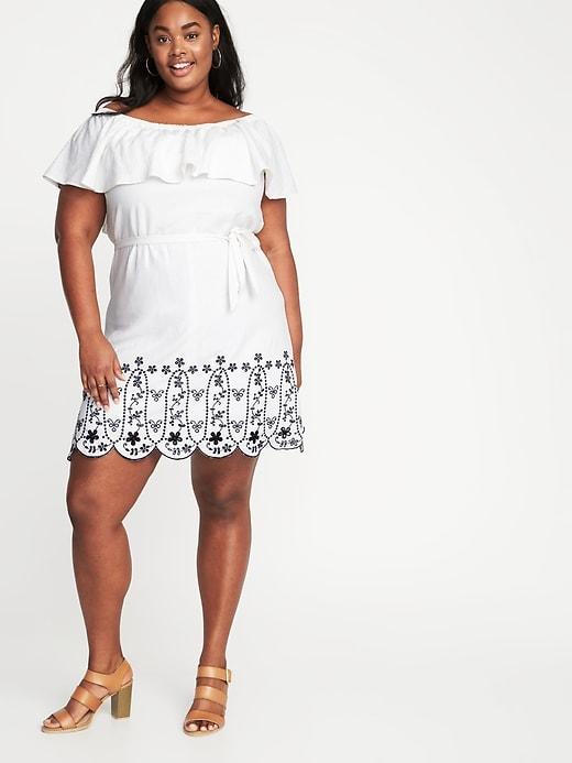Old Navy Womens Off-the-shoulder Plus-size Cutwork Swing Dress Calla Lilies Size 1x
