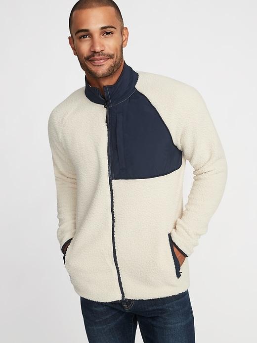 Old Navy Mens Go-warm Sherpa/nylon Zip Jacket For Men Sea Salt Size L