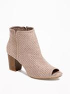 Old Navy Sueded Peep Toe Ankle Boots For Women - Taupe