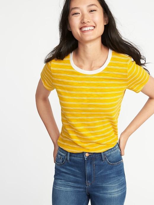 Old Navy Womens Striped Slub-knit Tuck-in Tee For Women Yellow Stripe Size L