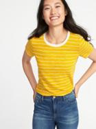 Old Navy Womens Striped Slub-knit Tuck-in Tee For Women Yellow Stripe Size L