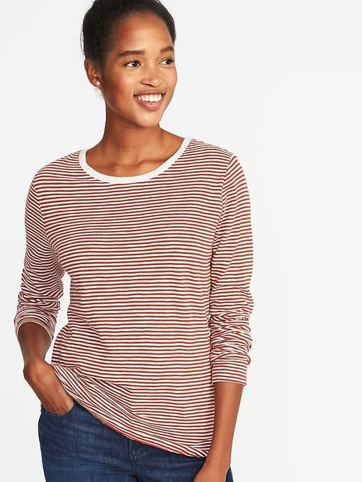 Old Navy Womens Everywear Striped Slub-knit Tee For Women Warm Stripe Size M