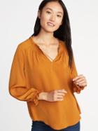 Old Navy Womens Relaxed Satin Poet-sleeve Blouse For Women Tobacco Leaf Size Xs