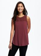 Old Navy High Neck Embroidered Yoke Swing Tank For Women - Marion Berry