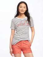 Old Navy Relaxed Graphic Curved Hem Tee For Women - White Stripe