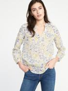 Old Navy Womens Relaxed Linen-blend Floral-print Top For Women White Floral Size L