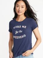 Old Navy Womens Relaxed Graphic Slub-knit Tee For Women Wake Me For The Weekend Size L