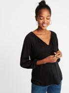 Old Navy Womens Relaxed Tie-neck Balloon-sleeve Top For Women Black Size S