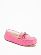 Old Navy Sueded Sherpa Lined Moccasin Slippers For Women - Pink A Boo